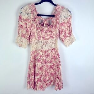 NWT- Free People Lucie Mini Cottage Core Floral Dainty Lace Open Back Dress.